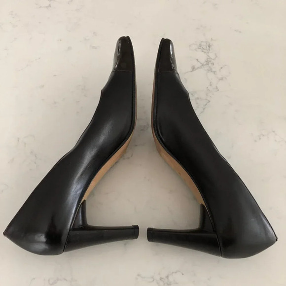 Roberto Capucci Leather + Patent Slip On High Heel Designer Shoes Brown Sz 8.5AA - Picture 4 of 10